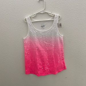 Pink and White Sequin Tank Top